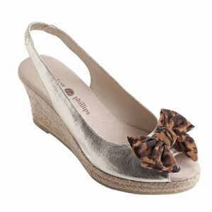 Lindsay Phillips Evie Espadrille Gold Wedges with Leopard Bow Snap